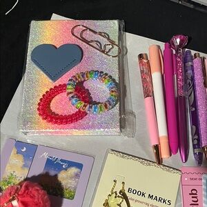 Holographic Rainbow Notebook with Heart Patch & Colorful Accessories